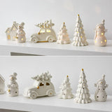 elvesmall Ceramic Christmas luminous snowman luminous car small desktop home ornament Christmas gift