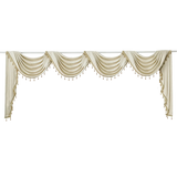 elvesmall 1PC Modern Solid Beige Curtain Head Valance Drape for Living Room Swag Waterfall With Bottom Tassel Beads Fringe Window