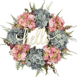 elvesmall  Artificial Hydrangea Wreath for Front Door Home Decoration Hydrangea Garland Wall Background Wedding Party Decor Hello Wreath