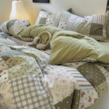 elvesmall Ins Bedding Set Duvet Cover Fresh Blue Floral. Wrinkled Yann Bed Set Of Four Pieces, Washing Cotton Sheets Bed Sheets