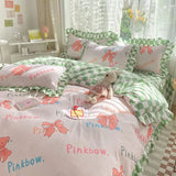 elvesmall Ins Pink Princess Lace Love Heart Duvet Cover Pillowcase and Bed Skirt Sheet for Girls Bedding Linen 4pcs Home Textiles
