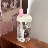 elvesmall Cute Bow Water Bottle Bubble Tea Coffee Tumbler Aesthetic Kawaii Reusable Cups Plastic Korean Milk Juice Cup Drink Bottle 500ml