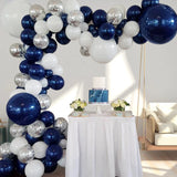 elvesmall Navy Blue White Balloons Arch Garland Kit Silver Confetti Ballon First Birthday Party Decorations Graduation Wedding Baby Shower