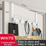 elvesmall  Hooks Over The Door Bathroom Organizer Rack Durable Hanging Row Hook Holder Clothes Coat Hat Towels Hanger Storage 5/6/7 Hooks