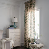 elvesmall Bay Window Curtains for Kitchen Living Room Bedroom Home Decoration Curtain American Style Cotton Linen Green Pine Cone Printing