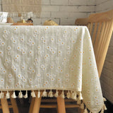 elvesmall  Cotton Blend Tablecloth Beige Floral Printed Washable Farmhouse Table Cover for Wedding Party Living Room Baby Shower Decoration