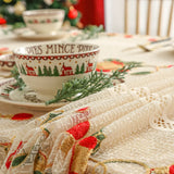 elvesmall Christmas Tablecloth Jingle Bell Embroidery Lace Living Room Kitchen Rectangular Non-slip Hollow Out Xmas Decoration Cover Cloth