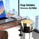 elvesmall Desk Cup Holder , Universal Adjustable Upgraded Arm Clamp Stand for Coffee Mugs, Water Bottles