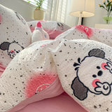 elvesmall Korean Style Seersucker  Washed cotton Bedding Set  Girls Twin Queen Size Duvet Cover   Bed Linens Kids Fashion