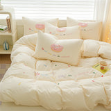 elvesmall Pink Bedding Sets Solid Color Washed Cotton Home Girls Bedroom Decor Duvet Cover Pillowcase Bedspread Embroidery Four Piece Set
