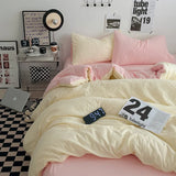 elvesmall INS Style Minimalist Solid Color Duvet Cover Soft Two Person Comfortable Bedding Set Luxurious Hotel Apartment Home Decoration