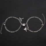 elvesmall Valentines Day Gift 2Pcs/set Magnet Couple Bracelets Heart Attraction Bracelet Stainless Steel Charm Simple Cuban Chains Key Lock Jewelry Gifts