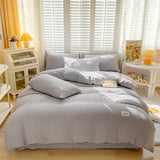 elvesmall  Bubble Yarn Fabric AB Double-sided Bedding Set Soft Double Duvet Cover Set with Sheets Comfortable Breathable Bedding Sets