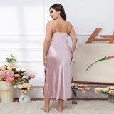 elvesmall  Large size Women Sleepwear Summer Homewear Solid Satin Seemless Midi Nightdress Plus Size Spaghetti Strap Nightgown 60-75kg