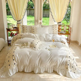 elvesmall  King Size Bedding Set 100% Cotton French Vintage Princess Bedding Set Flowers Ruffles Quilt Duvet Cover Bed Linen Pillowcases