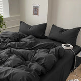 elvesmall Korean Fashion Bedding Set Simple Men's 3/4pcs Queen Bedding Set Black Duvet Cover Set Pink Comforter Bedding Sets