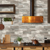 elvesmall 16/32/64PCS Retro Grey Wood Pattern Vintage Tile Sticker 3d Matte Thickened Foam Wall Sticker Self-Adhesive Wallpaper Kitchen