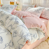elvesmall Water Washed Cotton Bedding Set Duvet Cover Bed Sheet Pillowcase Printed Four Piece Set Quilt Cover Bedroom Bed Sets King Size