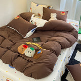elvesmall INS Girls Cherry Bedding Set Soft Washed Cotton Bed Sheet  Quilt Cover Pillowcase Bed Linens