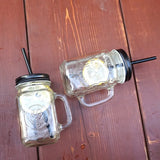 elvesmall  -  450ml Mason Jar Mugs with Handles Old Fashioned Glass Bottle Juice Drink Clear Glass Water Bottle With Cover Straw Drinkware Cup