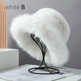 elvesmall y2k Fluffy Faux Fur Bucket Hat Women Rabbit Fur Warm Thick Plush Winter Hat Lady Luxury Fashion Party Panama Fisherman Cap