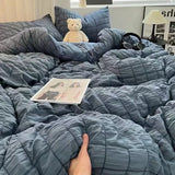 elvesmall Minimalist seersucker Duvet Cover Nordic Bedding Double Bed Modern Bedding Set Skin Friendly Down Duvet Cover Bed Decoration