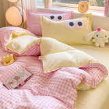 elvesmall Simple Love Heart Bedding Set Girls Floral Duvet Cover Flat Sheet Pillowcase No Filling Soft Polyester Queen Bed Linens