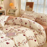 elvesmall Cute Home Comforter Bedding Sets Washed Cotton Duvet Cover Flat Bed Sheet Set Twin Full Queen King Size Bed For Girls Couple