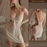 elvesmall  Ladies Backless Sling Nightgown Lace Ice Silk Satin Casual Intimate Sleepwear Dream Of Lace Sensual Lingerie Night Dress