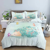 elvesmall Hedgehog Duvet Cover Set 3D Cartoon Hedgehog Flower 2/3PCS Bedding Set Kids Boys Girls Animal Queen Size Polyester Quilt Cover