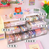 elvesmall Drawer Type Desktop Storage Box Set Student Ins Stationery Transparent Acrylic Dormitory Desk Organizer Shelf Send Cute Stickers