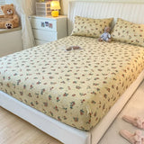 elvesmall 1PCS Sheet Pastoral Flower Fitted Sheet Non Slip Bedspread Washable Cotton With Elastic Band Mattress Cover (no Pillowcase)