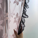 elvesmall Pink Floral Roman Curtain for Bay Window Sheer Lifting Drape With Black Lace Kitchen Home Decoration Blinds #E