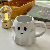 elvesmall Cute Ghost Water Cup Creative Ceramic Mug Afternoon Tea Coffee Cup Breakfast Milk Cup Household Drinking Set Halloween Gift
