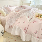 elvesmall French Princess Lace Ruffles Romantic Bedding Set Luxury Flowers Girls Duvet Cover Skirt Sheet and PillowcasesQueen King Size