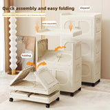 elvesmall Multi-Layer Folding Storage Cabinet, Double Door Storage Box, Transparent Shelf, Home and Bathroom