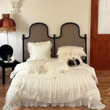 elvesmall  Pink Romantic Lace Ruffles Bow French Princess Wedding Bedding Set 1000TC Egyptian Cotton Duvet Cover Set Bed Sheet Pillowcases