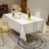 elvesmall Embroidery Tassel Tablecloth,Cotton Linen Dust Proof Dinner Table Cover,for Kitchen Dining Room Party Home Tabletop Decoration