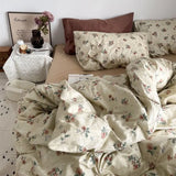 elvesmall Vintage Floral Duvet Cover Set No Filler with Flat Sheet Pillowcases Single Double Queen Size Girls Ins Korean New Bedding Kit