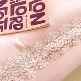 elvesmall  Solid Color Bedding Set with Lace Edge Princess Style Pink Bed Cover Set Queen/King Bed Sheet Sets for Girls Double Bedding Sets