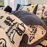 elvesmall  Winter Thickened Warm Flannel Queen Bedding Set Home Textile Cartoon Cute Duvet Cover Sheet Pillowcase 4pcs Luxury Bed Linen Set