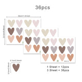 elvesmall Valentines Day Gift 36pcs Heart Shape Trendy Boho Style Wall Stickers Bohemian Wall Decals for Living Room Bedroom Nursery Room Kids Room Home Decor