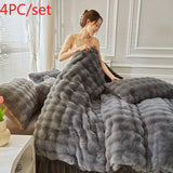 elvesmall  Gradient Plush Bedding Thickened Milk Plush Bed Sheets Duvet Covers Coral Plush Bed Skirts