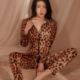 elvesmall  Plus Size Sexy Leopard Jumpsuit Women Wet Look Catsuit Erotic Allure Zipper Open Crotch Porn Bodysuit Mistress Sex Costumes