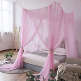 elvesmall Mosquito Net Bedroom Luxurious Four-Door Fit King and Queen Double Beds Netting Elegant Green Netting Bedroom Decor Canopy