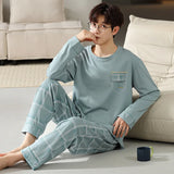 elvesmall  Fashion Design Pajamas Suit Men Spring Autumn Cotton Long Sleeve Male Sleepwear Set Winter Outdoor Nightcloth Breathable Warm