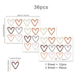 elvesmall Valentines Day Gift 36pcs Heart Shape Trendy Boho Style Wall Stickers Bohemian Wall Decals for Living Room Bedroom Nursery Room Kids Room Home Decor