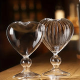 elvesmall 1pc Heart Shaped Cocktail Glass with Straw Clear Stemmed Wine Glass Creative Champagne Glasses Drinking Cups for Bar Pub Club