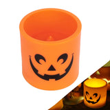elvesmall  Halloween Ghost Face Candle Night Light Yellow Flash Night Lamp Cylindrical Flameless Lights Party Bedroom Table Home Decoration