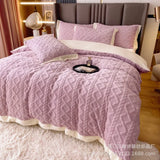 elvesmall Winter A thick milk velvet four-piece warm rabbit velvet solid color sheets quilt coral velvet bedding kit